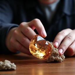 専門家が宝石をルーペで鑑定している